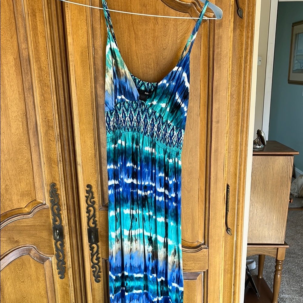 Blue and Green Tie-Dye Maxi Dress